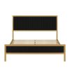 Queen size Gold Metal Platform Bed Frame with Black Velvet Upholstered Headboard