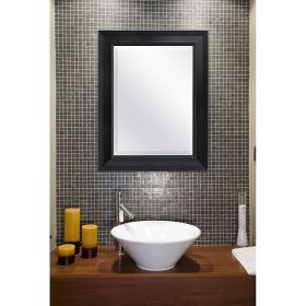 Black 27.5 x 21.5 inch Beveled Bathroom Mirror with Wall Hangers