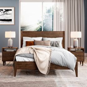 King Size Rustic Walnut Mid Century Slatted Platform Bed
