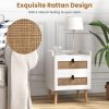 Modern End Table Bedside Table with 2 Rattan Decorated Drawers