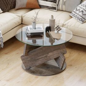 Round Glass Coffee Table 32 Inch Modern Center Table with Tempered Glass Top