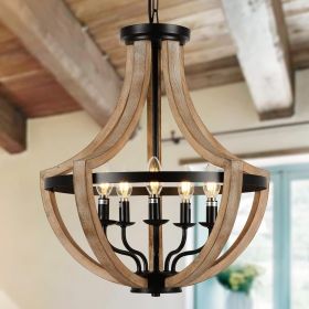 Solid Wood Modern Chandelier For Dining Room, Living Room, Kitchen, Island, Bedroom, Foyer, Height Adjustable, Brown (Color: Brown)