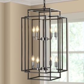 8 Lantern Tiered Chandeliers, Industrial Farmhouse Chandeliers (Color: Black)