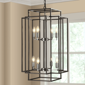 8 Lantern Tiered Chandeliers, Industrial Farmhouse Chandeliers (Color: Black)