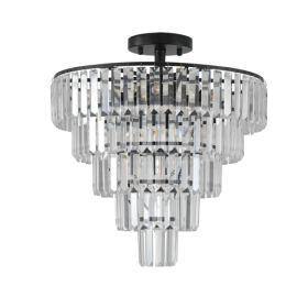 Large Black Crystal Chandelier, Contemporary Style Chandelier, Dining Room, Living Room, Bedroom - Bulb Not Included (Color: Black)