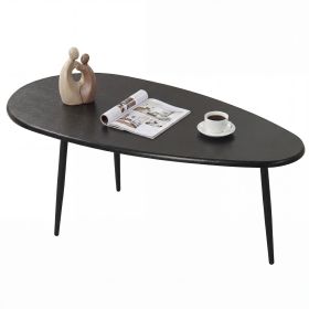 Oval Coffee Table Mid Century Center Table with Sturdy Metal Construction (Color: Black)