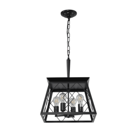 4 Lights Farmhouse Chandelier For Dining Room Black - No Bulbs (Color: Black)